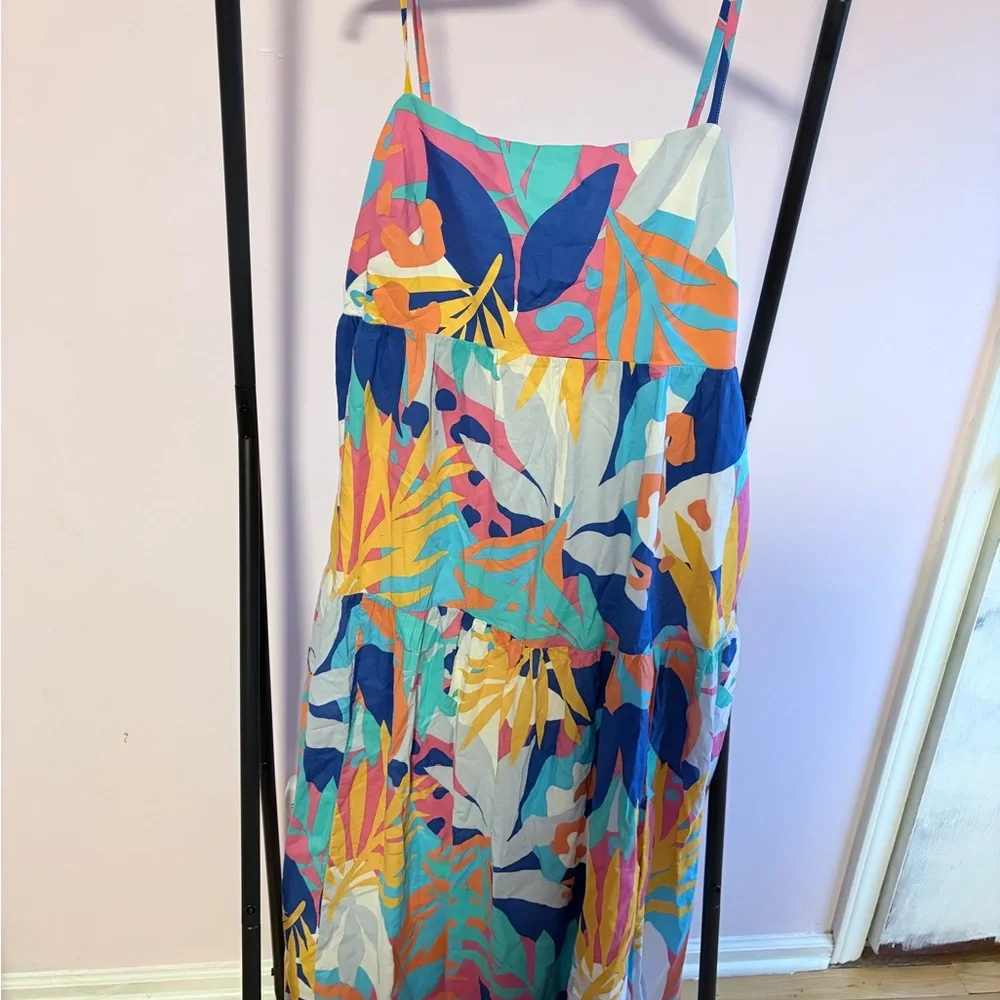 J. Crew Multicolor Tropical Print Maxi Dress - Blue, Yellow, Pink, Green - Picture 3 of 6
